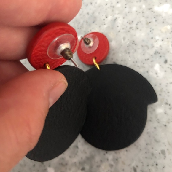 Anthropologie Nora Lozza Abstract Mod Style Leather Earrings - Picture 6 of 6